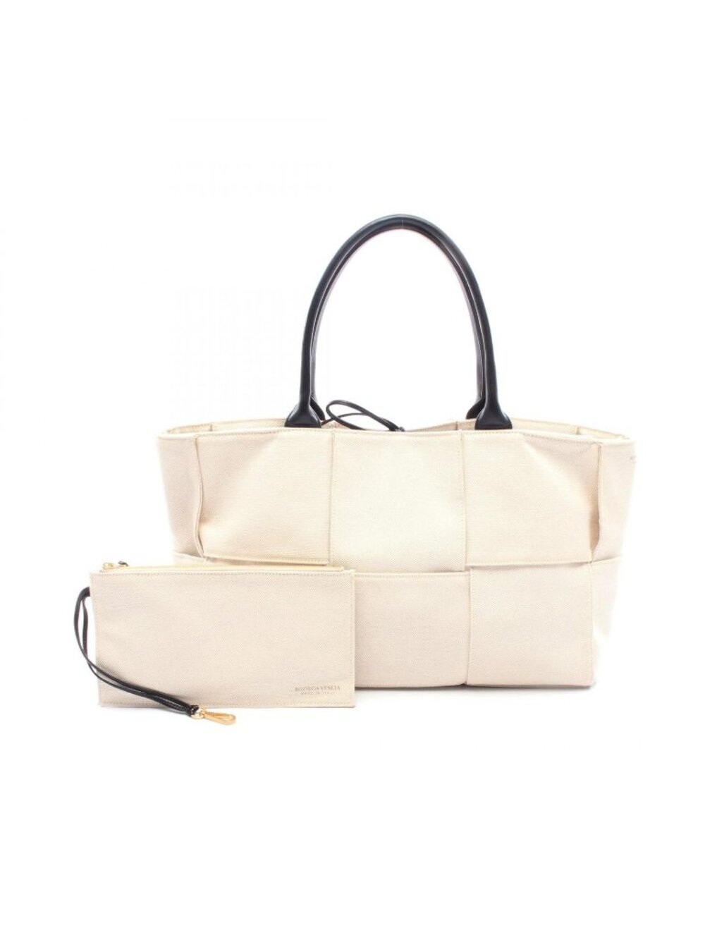 Bottega Veneta Tote Bag Arco Medium Maxi Intrecciato Natural Black Canvas